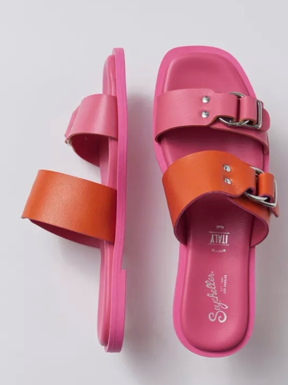 Seychelles Pink Orange Colorblock Buckle Slide Sandals Admire Me Leather Flat